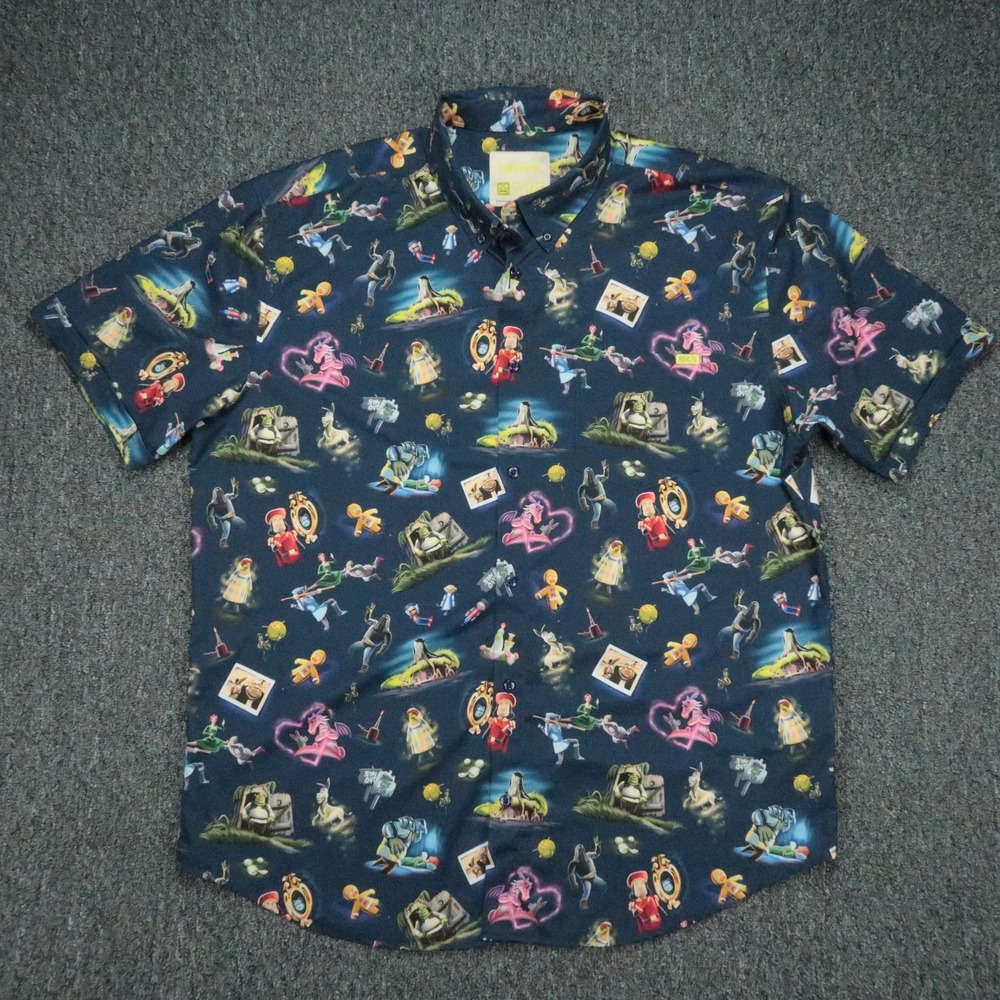 RSVLTS Shirt Mens XXL Blue Shrek Happily Ogre After Short Sleeve Button 2XL